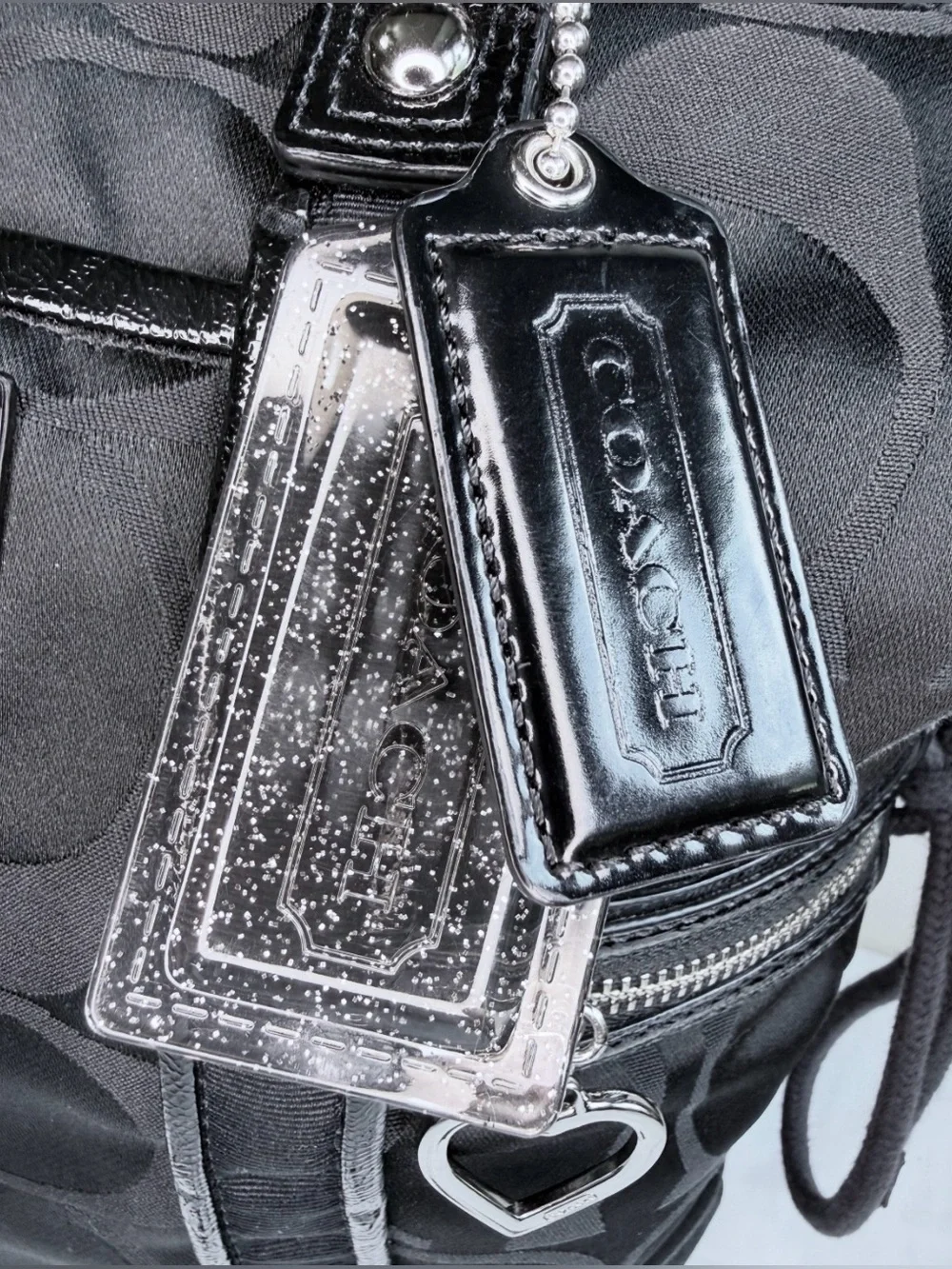 Coach Poppy Signature Satchel Black w/ Silver Hearts – Orig Hangtags + Dust Bag